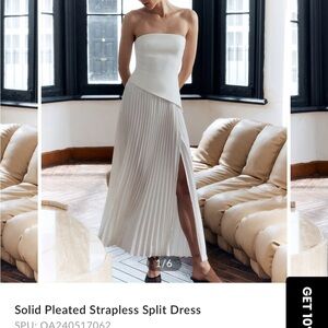 Elegant White Strapless Pleated Dress